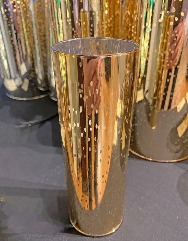 Candle, Mercury Glass Gold 2x5" B/O