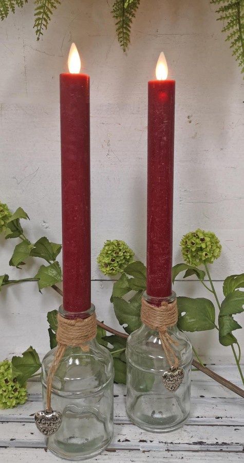 Candle, Burgundy Taper 9" Set/2 Remote