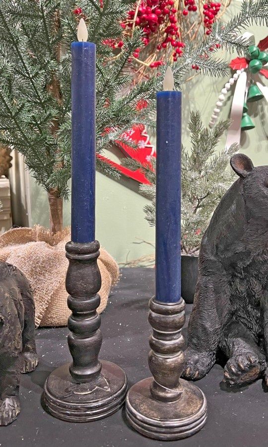 Candle, Dk Blue Taper 9" Set/2 B/O Remote