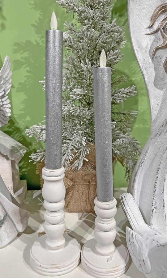 Candle, LED Silver Taper 9" Set/2 Remote