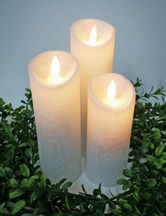Candle, LED Pearl Pillar Set/3 2"x5/6/7" Remote