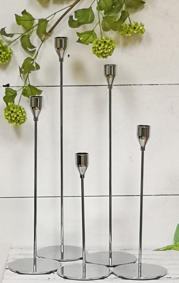 Candle Holder, Silver Metal Taper Set/5 9/11/13/15/17"