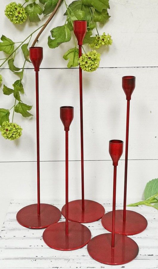 Candle Holder, Red Metal Taper Set/5 9/11/13/15/17"