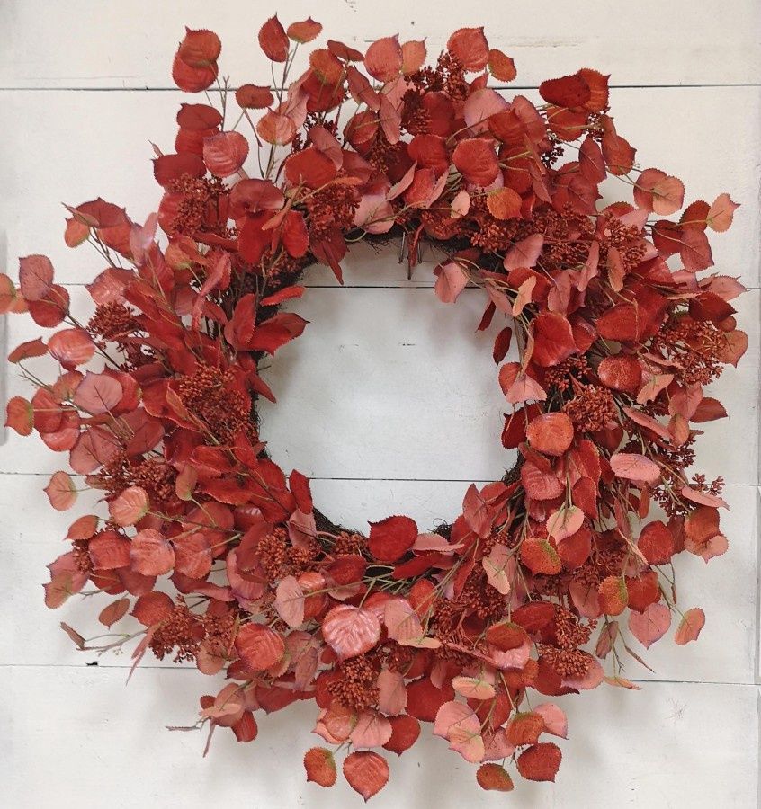 Wreath, 30" Poplar Leaf Burnt Orange