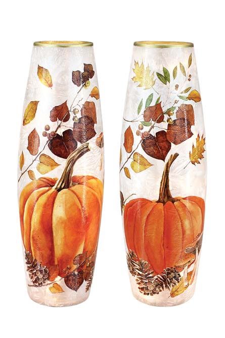 Vase, Fall Pumpkin Pre-Lit LG 4x12 Plug-In