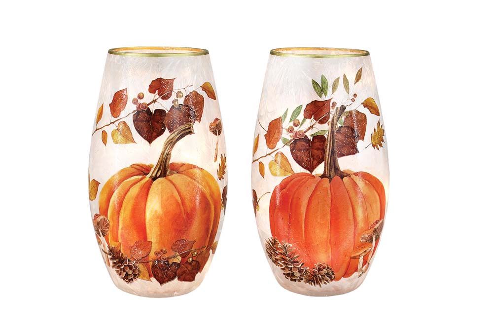 Vase, Fall Pumpkin Pre-Lit Med 4x7 Plug-In