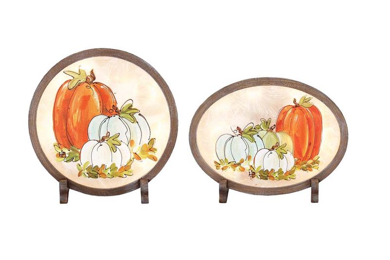 Pumpkin, Fall Pre-Lit Glass w/Frame 3x8 Plug-In