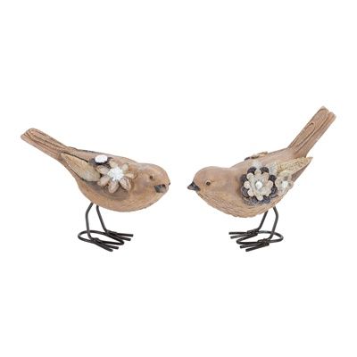 Figurine, Rustic Bird w/Flowers 2 Asst 4"