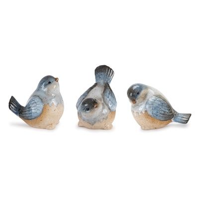 Bird, Blue w/Brown Breast Ceramic 4.25&quot; 3 Asst