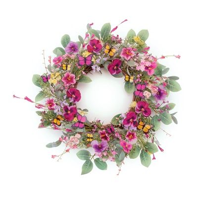Wreath, Mixed Pansy w/Butterflies 22"