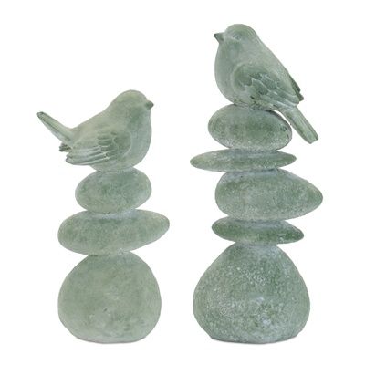 Figurine, Bird on Rocks Set 2 8"/10"