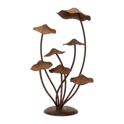 Garden Decor, Metal Mushroom Cluster 17"