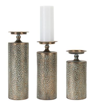 Candle Holder, Hammered Copper Set/3 10"/12"/14"