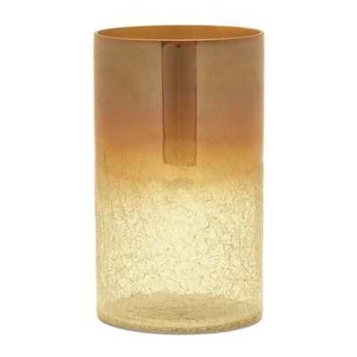 Candle Holder, Brown Ombre to Clear Crackle Glass 8'