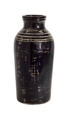Vase, Black w/ White Paint Ceramic 17.5"