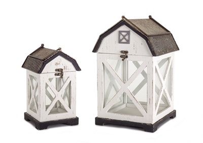 Lantern, White Barn Wood Set/2 11&quot;/14&quot;