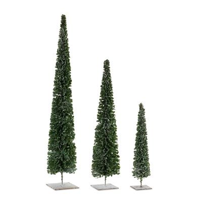 Tree, Green Holly Cone Set/3 15&quot;/24&quot;/31&quot; Metal Base