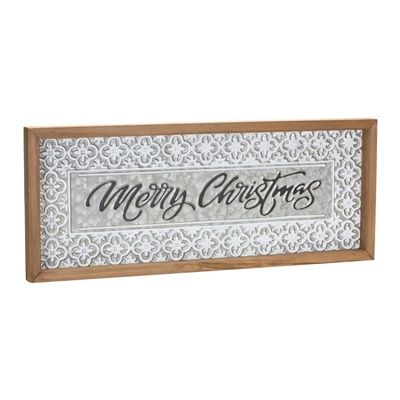 Wall Sign, Merry Xmas Metal/Wood 8x20"