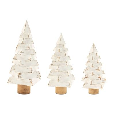 Tree, Stacked Wood Slices White Set/3 9/11/14&quot;