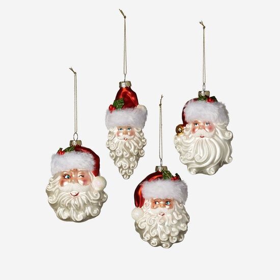 Ornament, Glass Santa Head 4 Asst 5&quot;