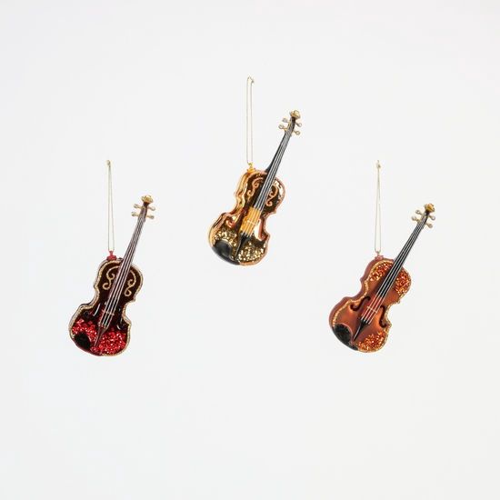 Ornament, Glass Violin 3 Asst 5.5&quot;