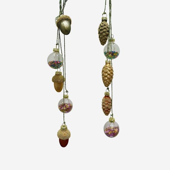 Ornament, Glass Pinecone/Acorn Cluster 2 Asst 8&quot;