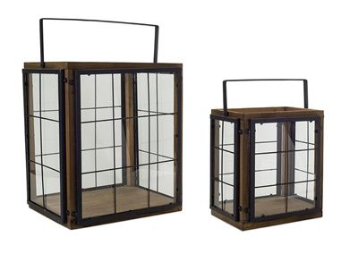Lantern, Wood/Black Metal Box Set/2 14/19&quot;