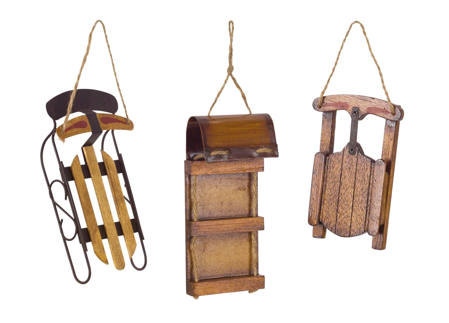 Ornament, Wood Sled 3 Asst 5.75"