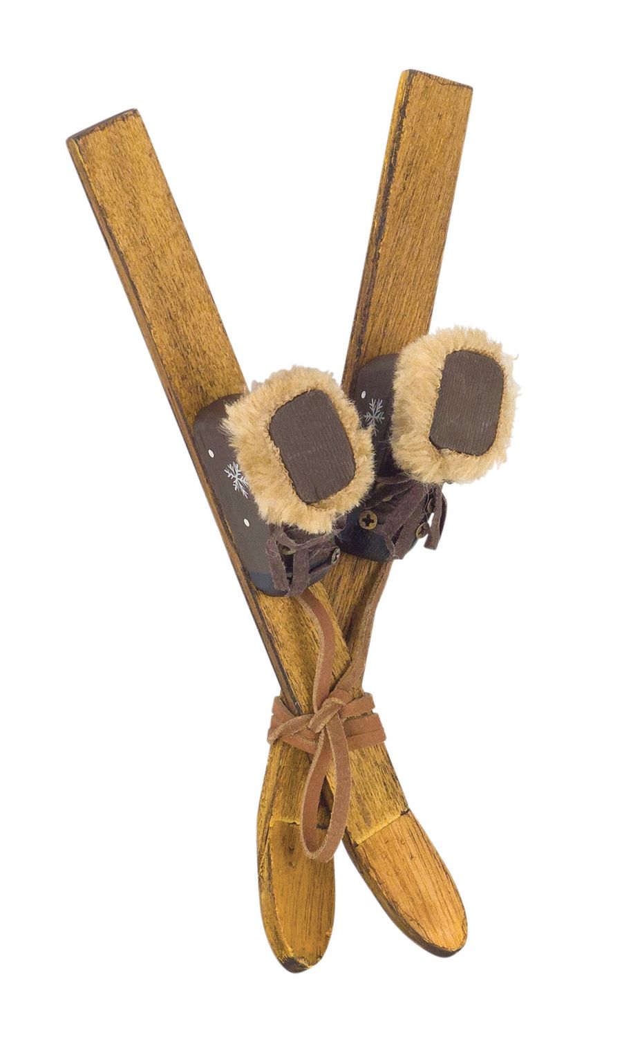 Ornament, Ski &amp; Boot Wood/Fur 9"