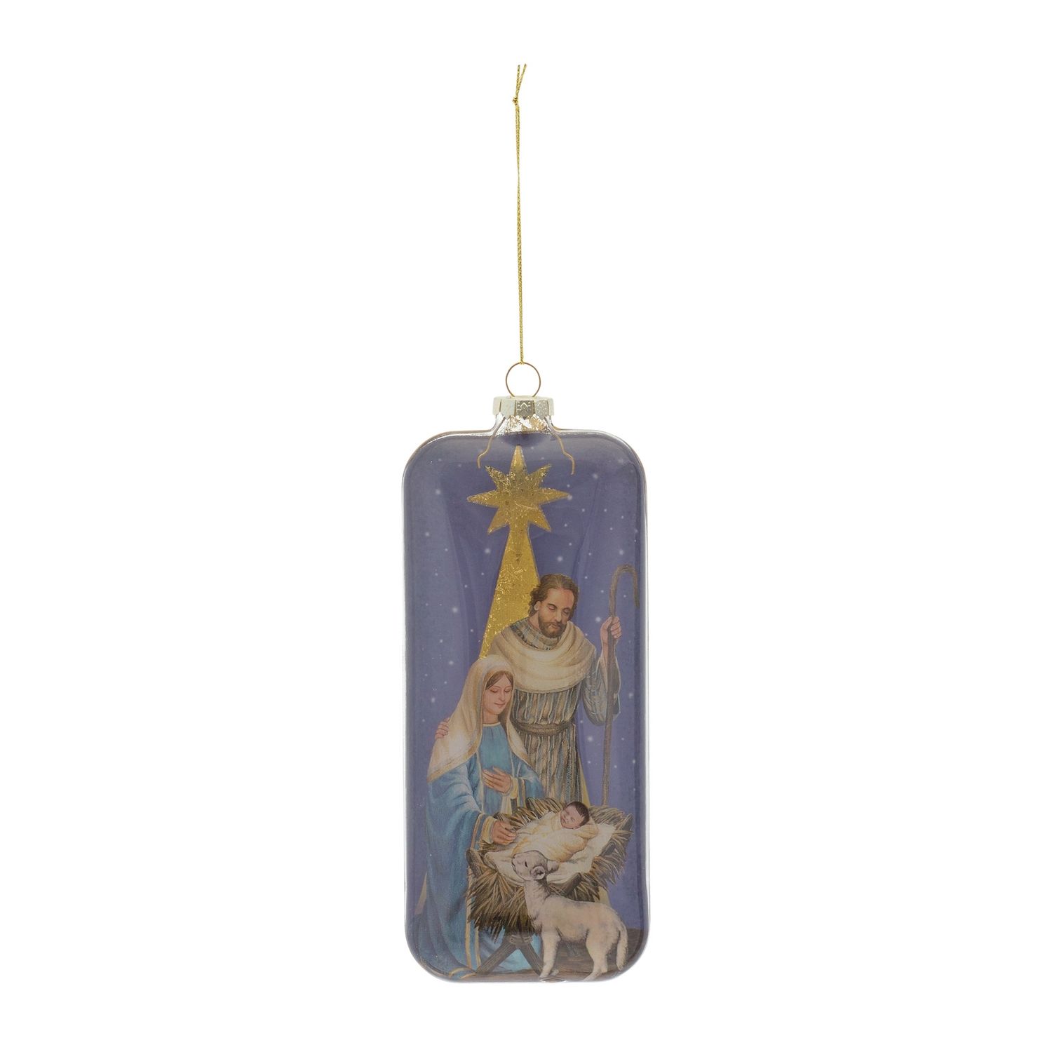 Ornament, Holy Family Nativity Behind Glass 8"