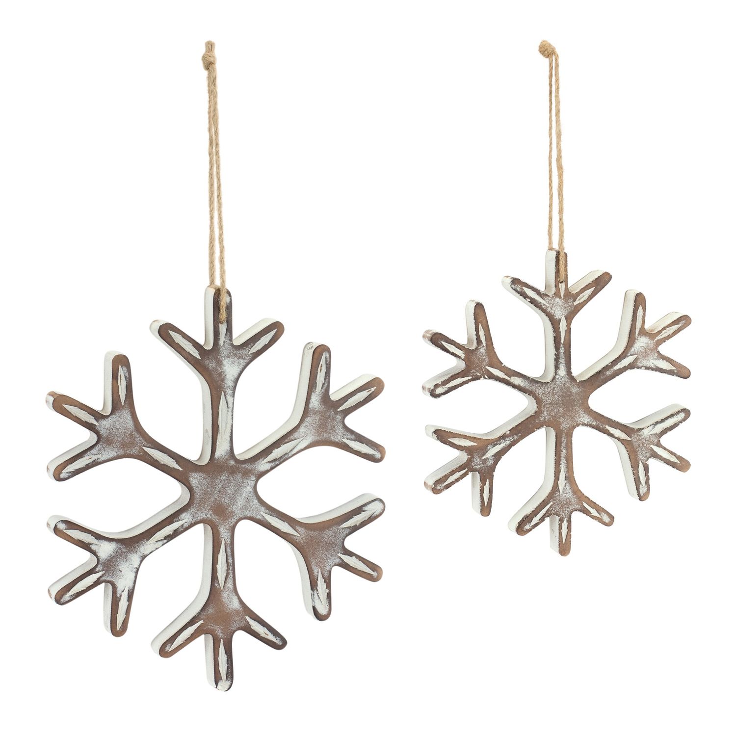 Ornament, White Washed Wood Snowflake 7"/9" Set/2
