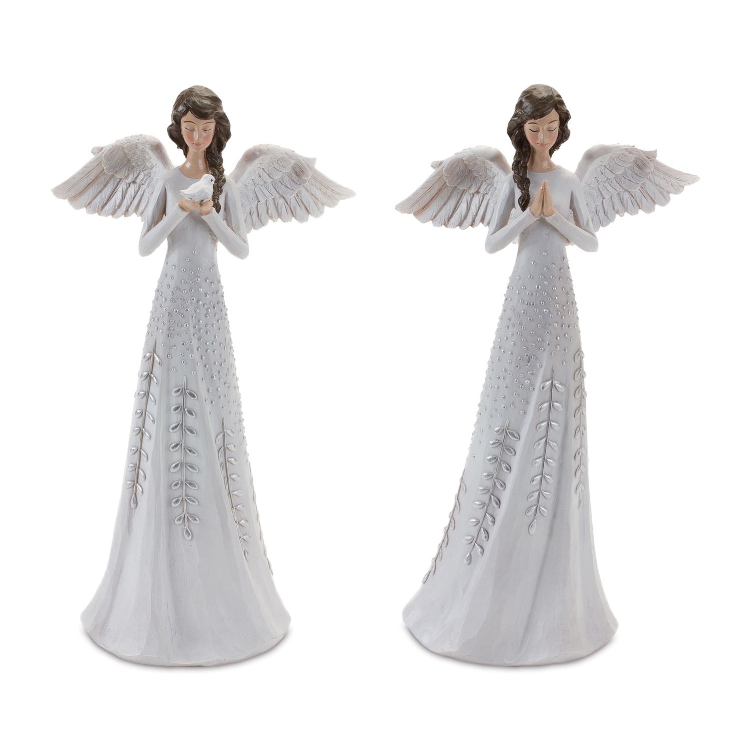 Angel, White w/Silver Accents 12" 2 Asst