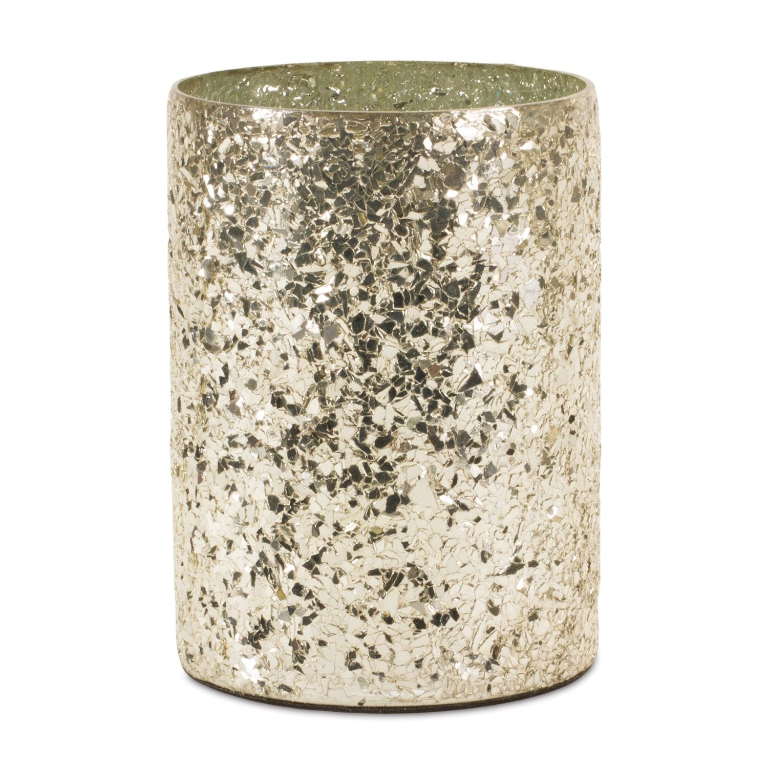Candle Holder, Crushed Champagne Glitter 4.75&quot;x6.75&quot; Glass