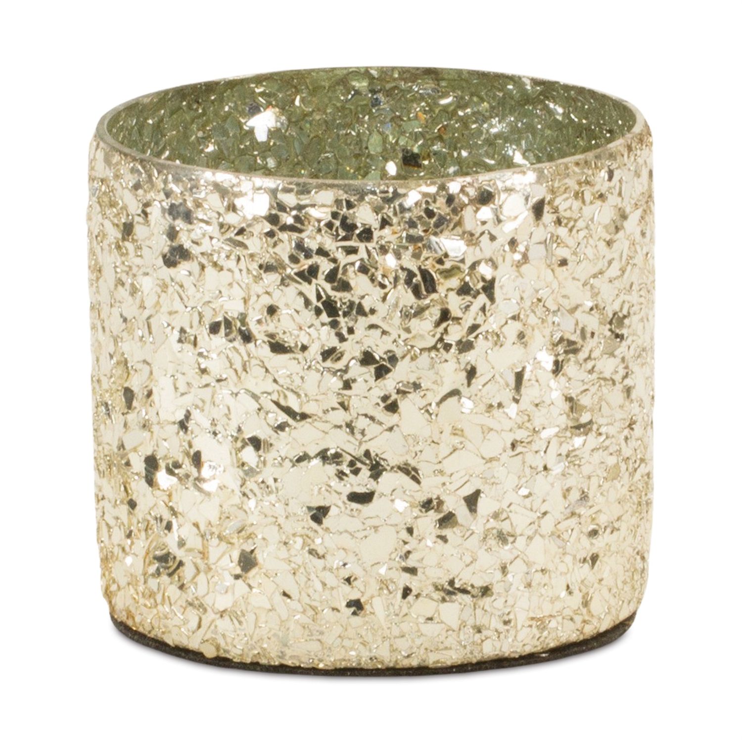 Candle Holder, Champagne Crushed Finish Glass 3.5x3.5