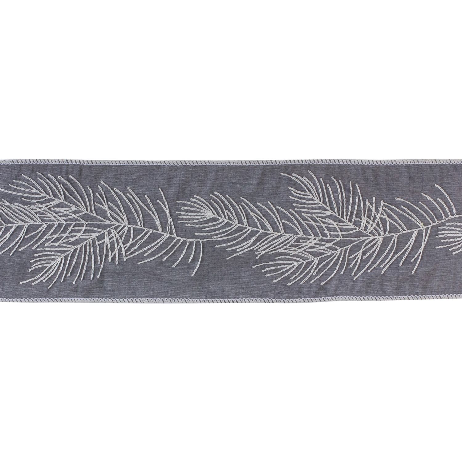 Ribbon, White Embroidered Leaf On Gray 4&quot;x5yds