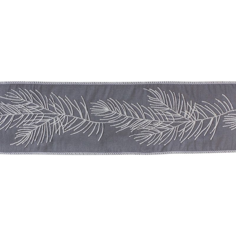 Ribbon, White Embroidered Leaf On Gray 4&quot;x5yds