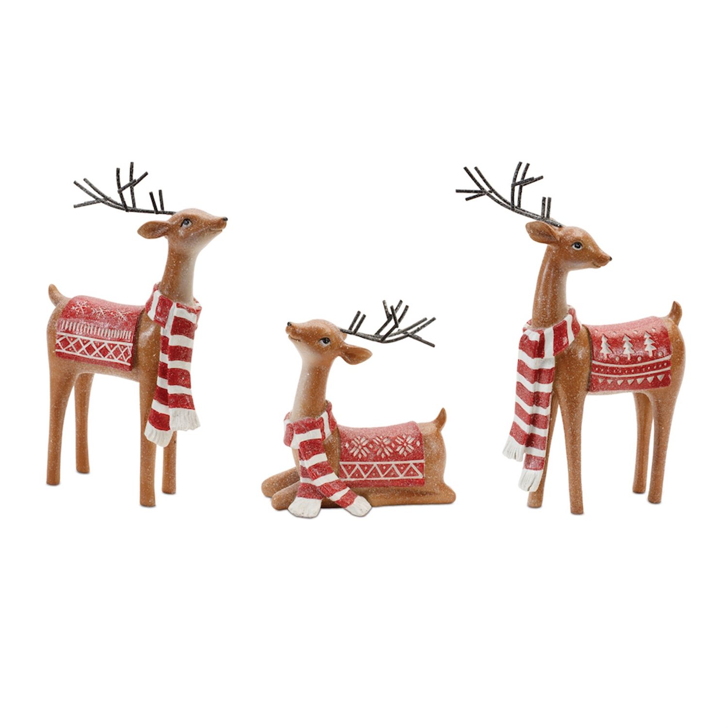 Reindeer, Natural w/Red Stripe Scarf Set/3 5/8"