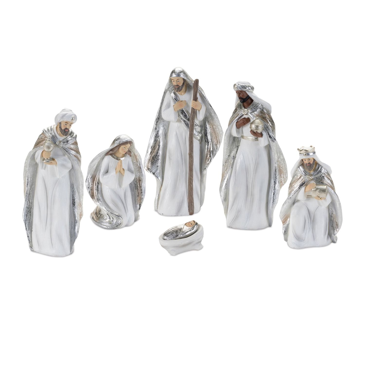 Nativity, White w/Silver Trim Set/6 9&quot;