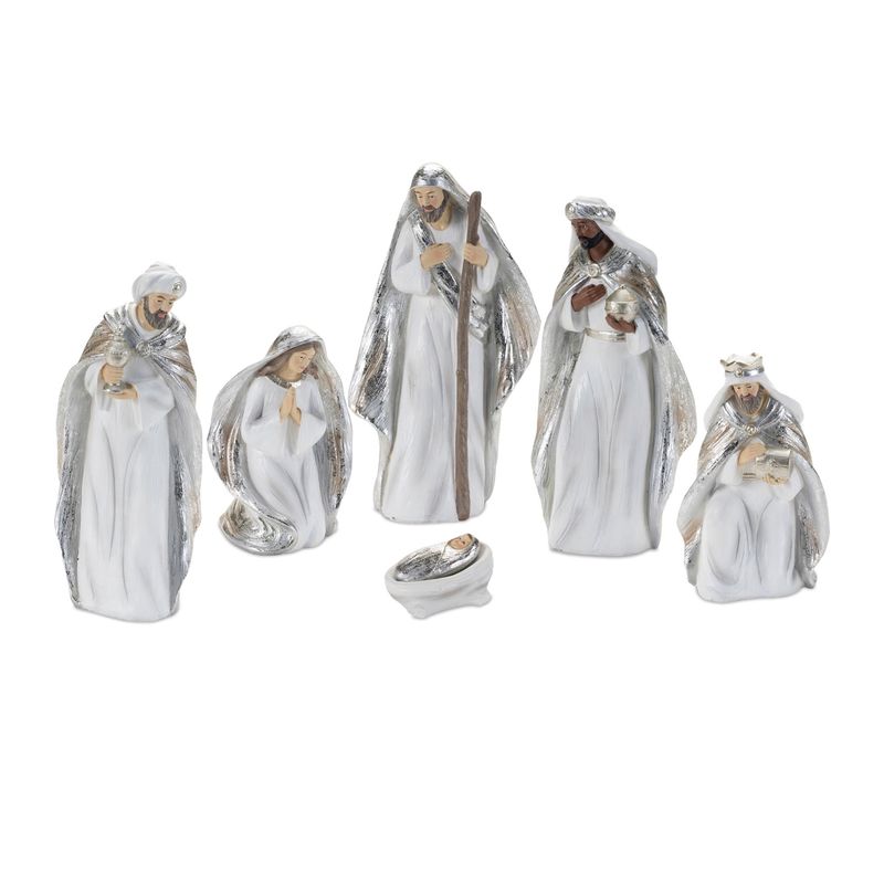 Nativity, White w/Silver Trim Set/6 9&quot;
