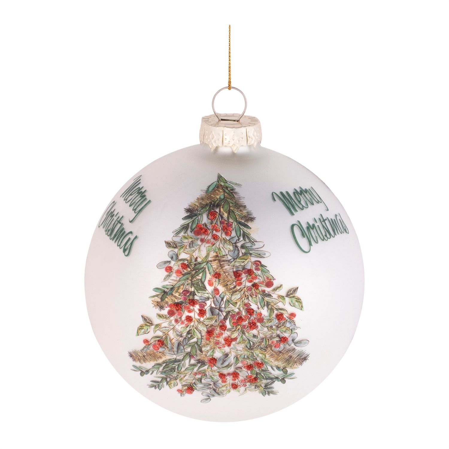 Ornament, Ornate Xmas Tree on Glass 4" Gray Ball