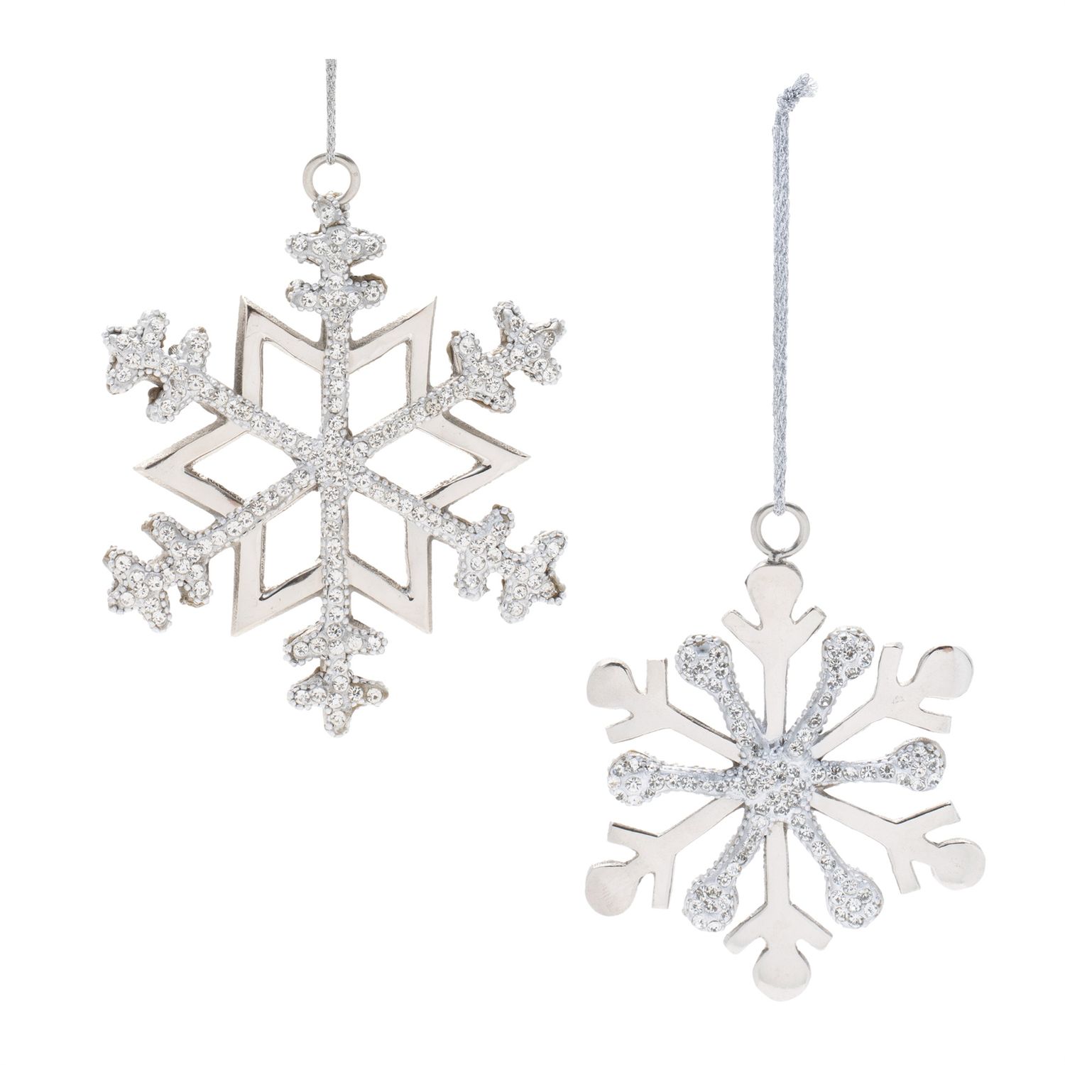 Ornament, Aluminum Snowflake w/Rhinestones 2 Asst 5.5"