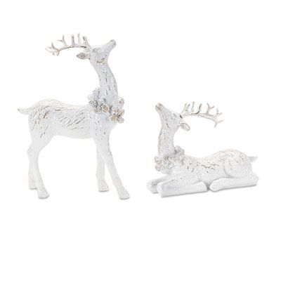 Deer, Weathered White w/Glitter Accents Set/2