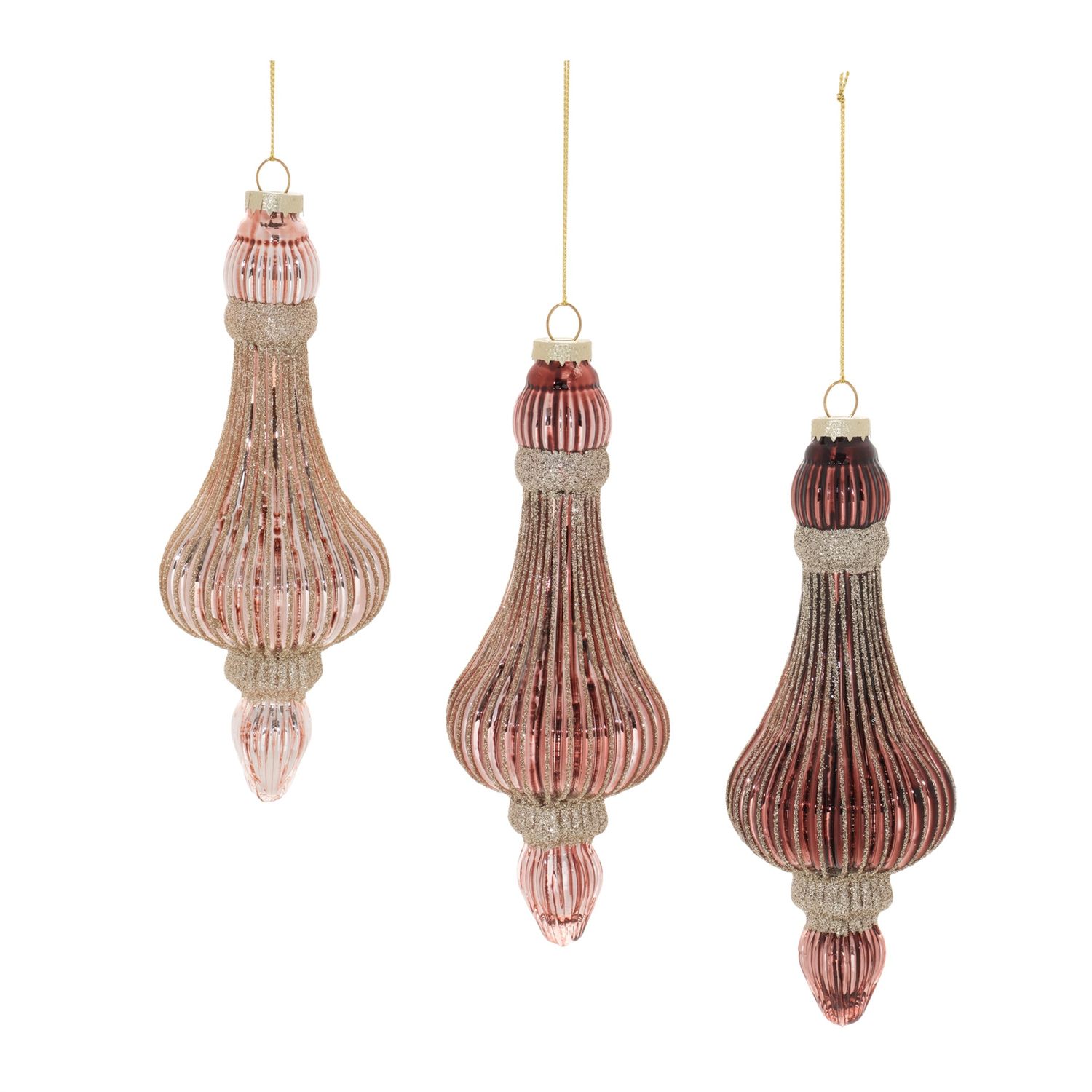 Ornament, Glass Pleated Finial 3 Asst 7.5"