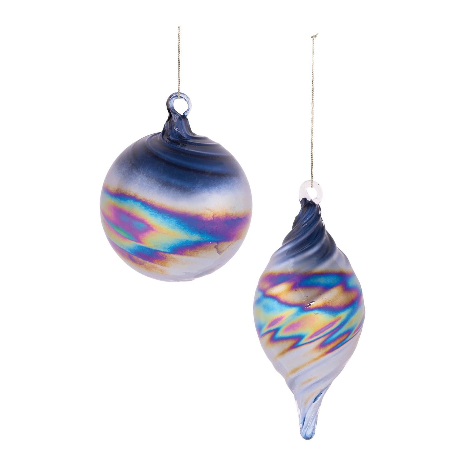 Ornament, Indigo Swirl Glass 3.5"/6" 2 Asst