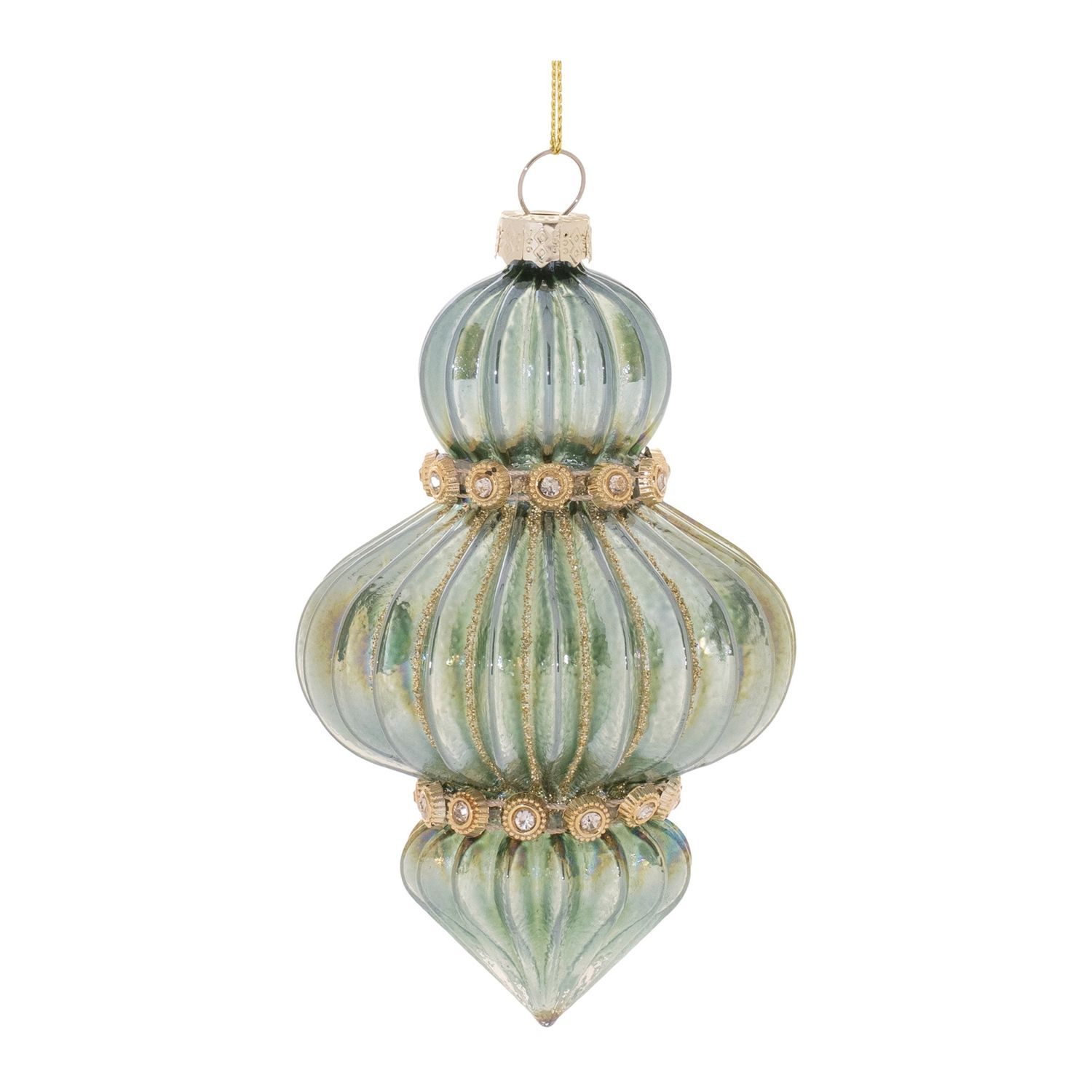Ornament, Pleated Glass Seafoam Finial 5"