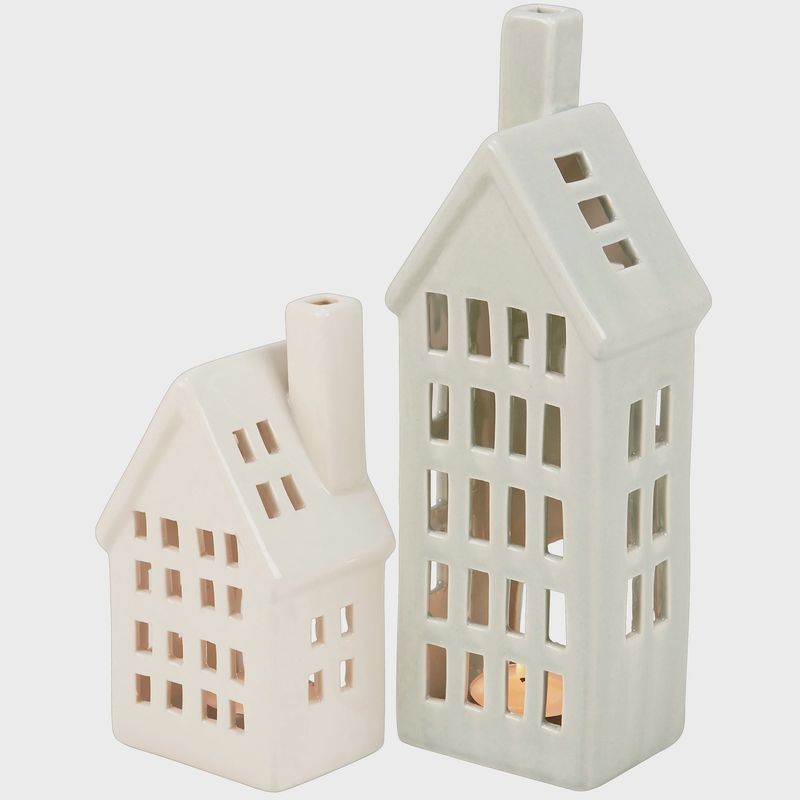 Candle Holder, Ceramic Village House Set/2