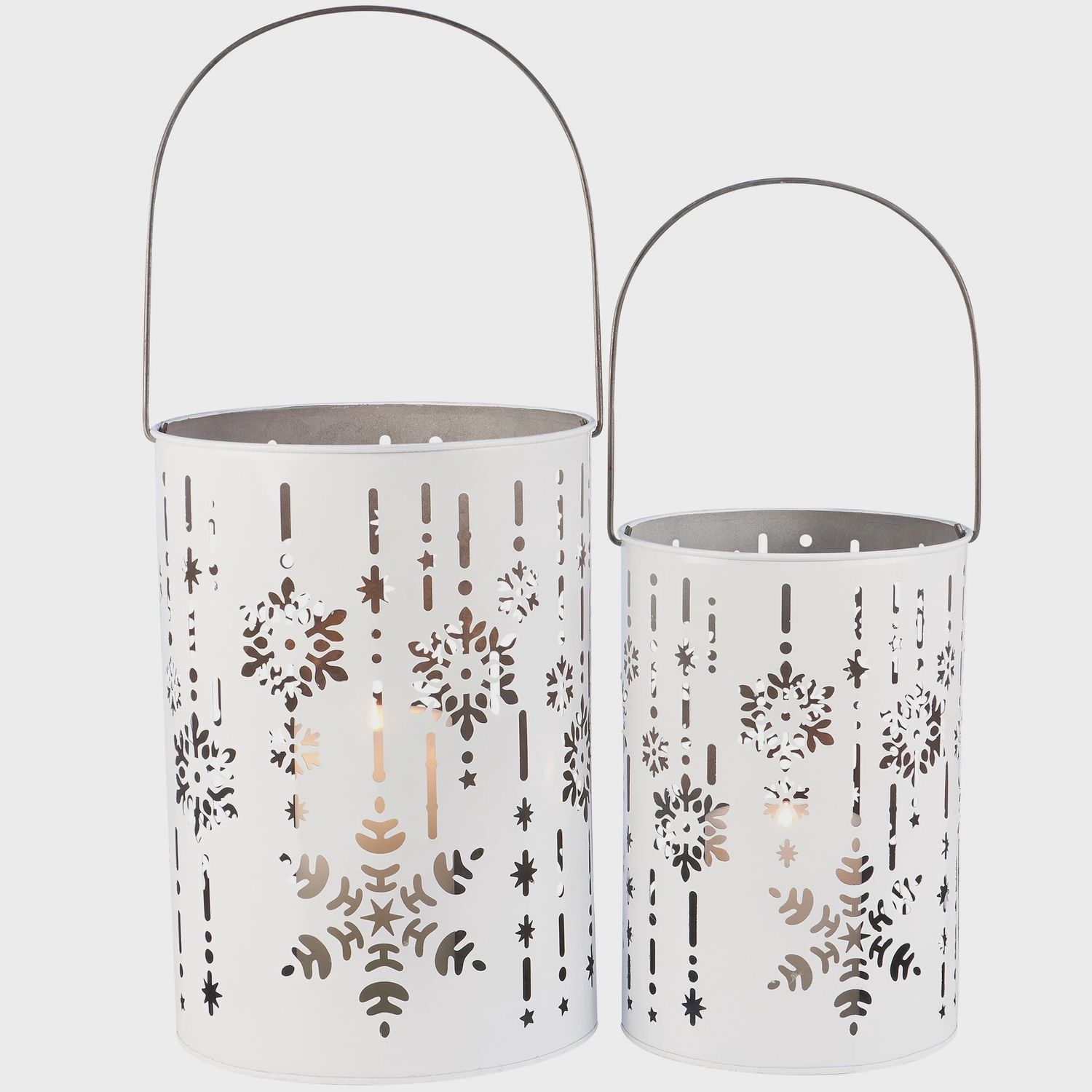 Lantern, Metal Nordic Snowflake w/Handle 2 Asst Sizes