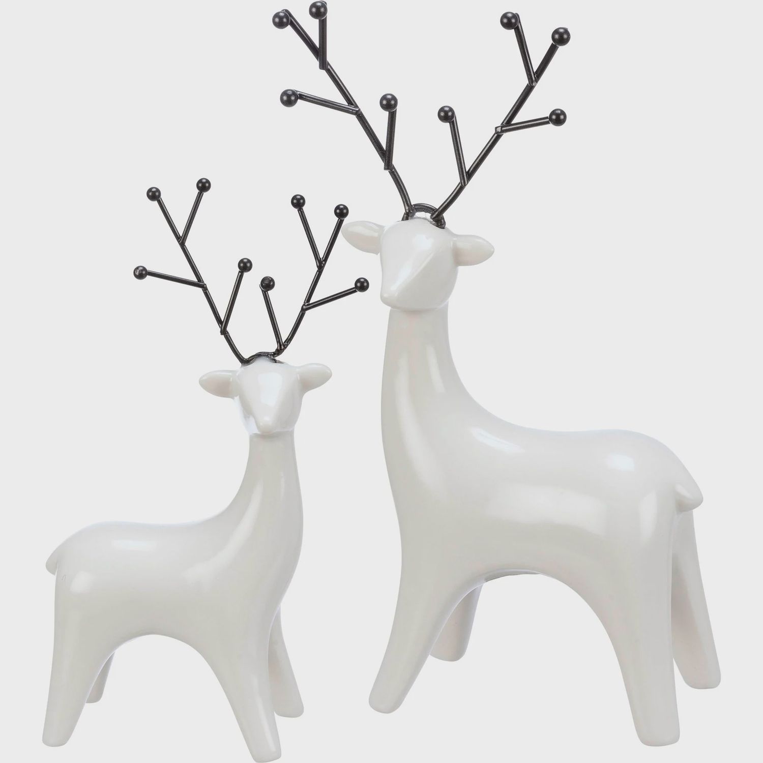 Reindeer, White w/Black Metal Antlers Set/2
