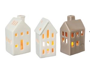 Candle Holder, Ceramic Houses Set/3