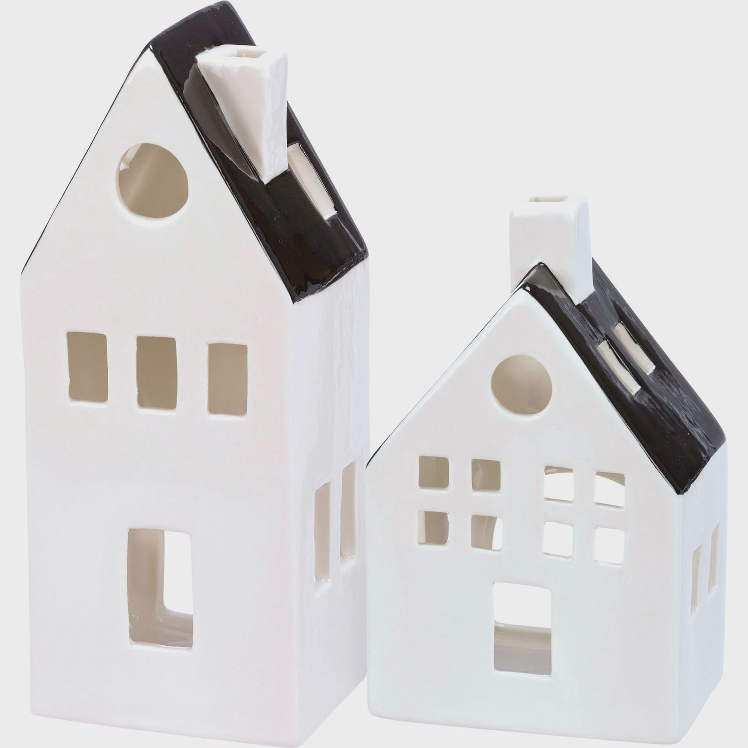 Figurine, Black/White Ceramic House Set/2